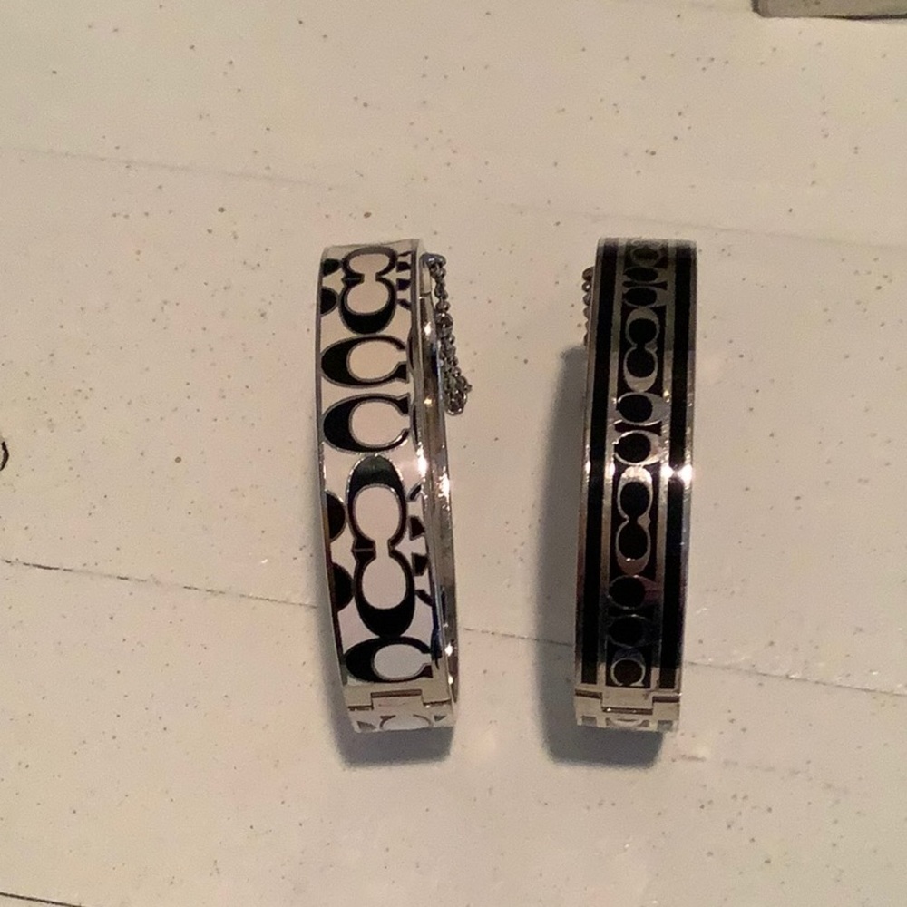 Coach Bangle Bracelet - Silver and Black. White, Silver and Black